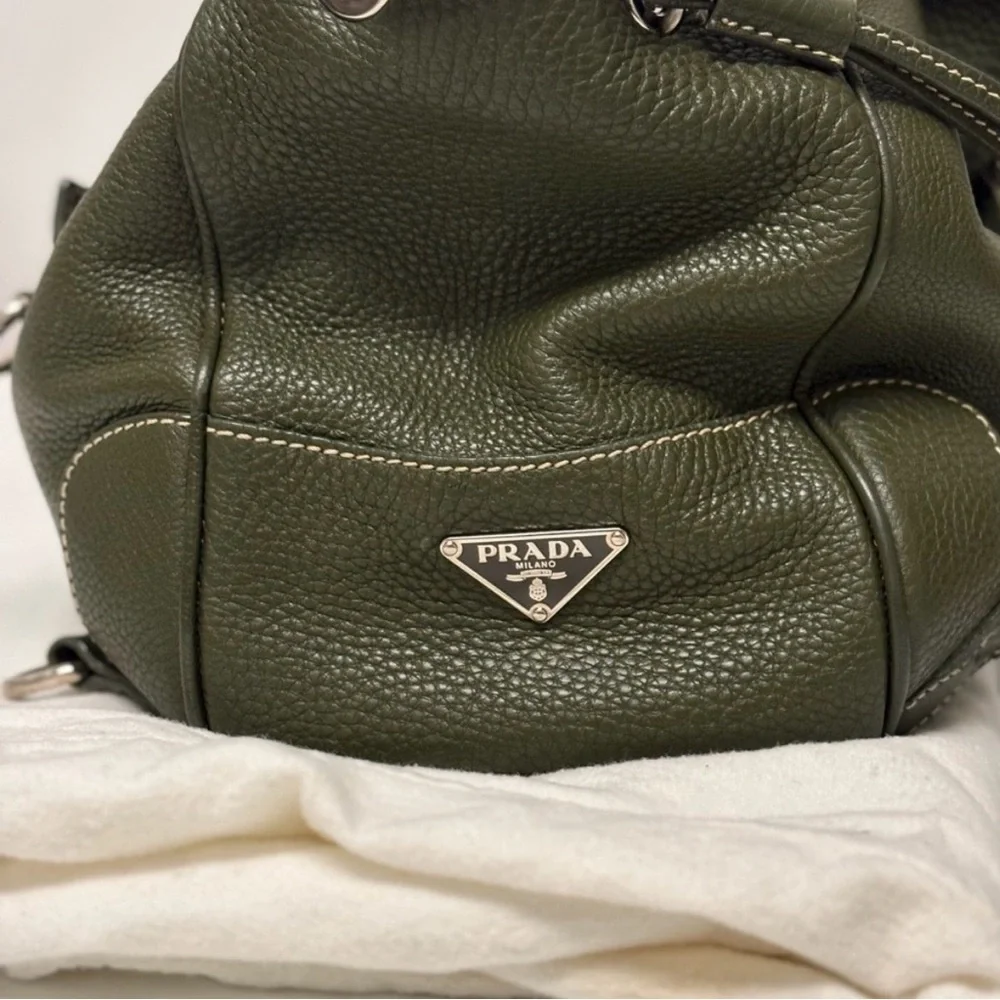 Prada Vitello Daino Olive Green Leather Tote — Silver Hardware • Like New - Picture 5 of 9